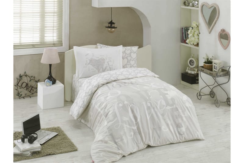 Hobby Sengesæt Enkelt 3-delt Poplin, Grå/Hvid