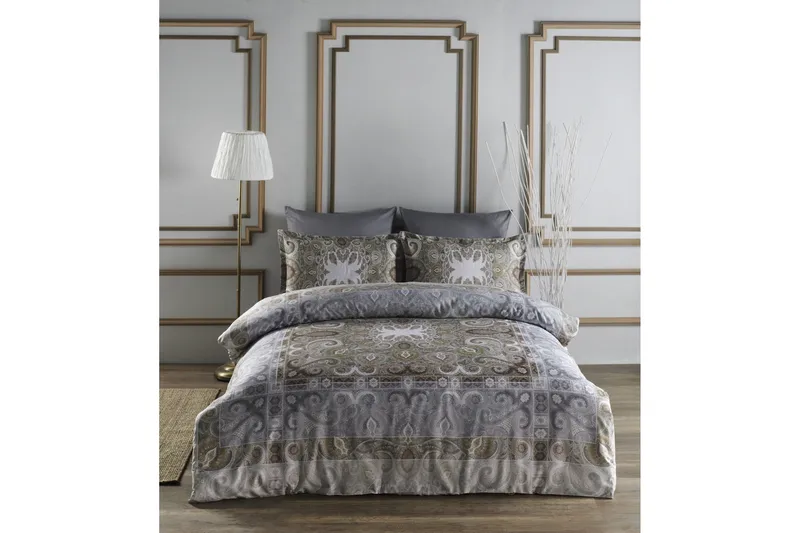 Primacasa by Türkiz Sengesæt Enkelt 4-delt Satin, Grå/Grøn/Brun/Beige