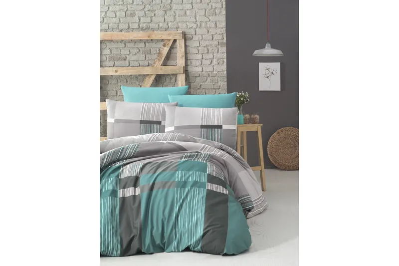 Victoria Ranforce Sengesæt - Turkis - Tekstiler - Sengetøj - Sengesæt & dynesæt - Dynesæt enkeltseng
