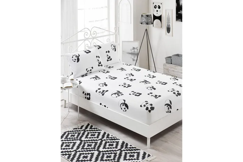 EnLora Home Lagen Dobbelt 160x200 cm+Pudebetræk, Sort/Hvid