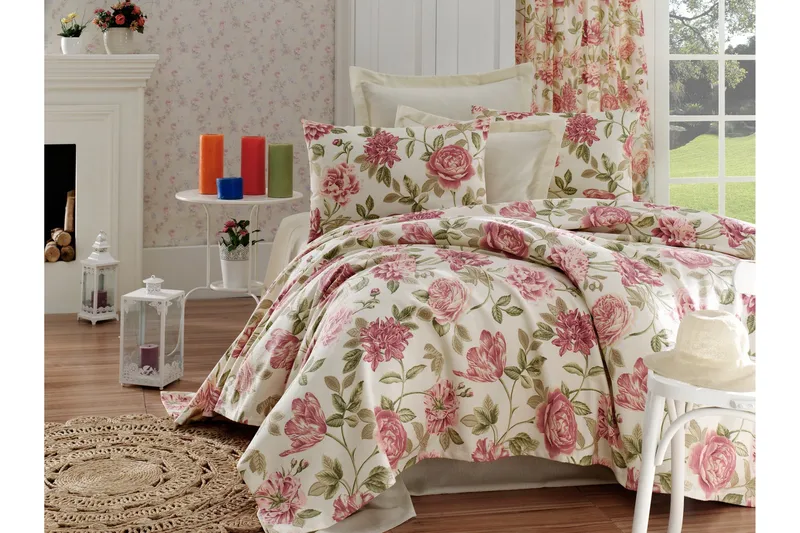 EnLora Home Sengetæppe Dobbelt 200x235+Lagen+2 Pudebetræk, Lyserød