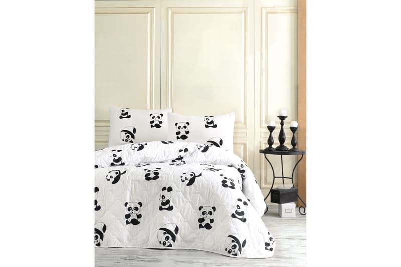 EnLora Home Sengetæppe Enkelt 160x220+Pudebetræk Quiltet, Sort/Hvid