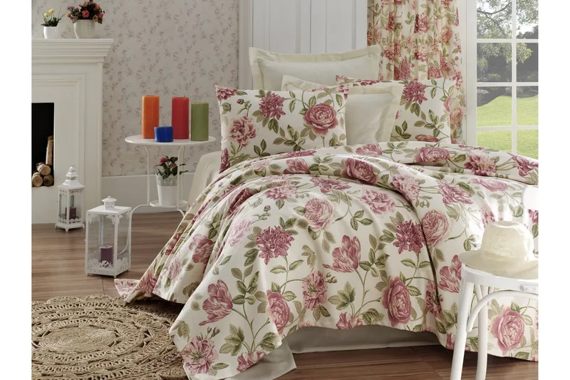 EnLora Home Sengetæppe Enkelt 160x235+Lagen+Pudebetræk, Lyserød