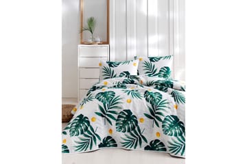 EnLora Home Sengetæppe Enkelt 200x220+Pudebetræk - Hvid/Grøn/Gul - Tekstiler - Sengetøj - Sengesæt & dynesæt