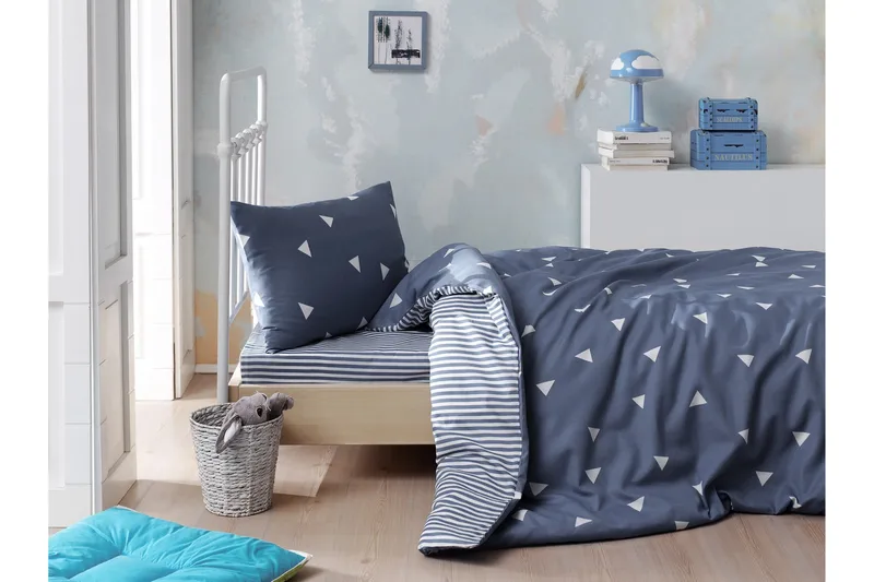 Eponj Home Sengesæt Enkelt 3-delt, Blå/Hvid