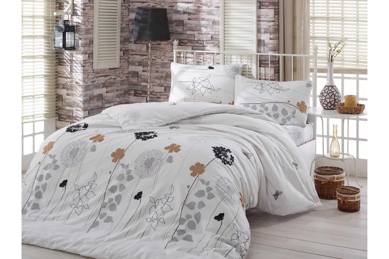 Eponj Home Sengesæt Enkelt 3-delt, Hvid/Grå/Sort/Brun