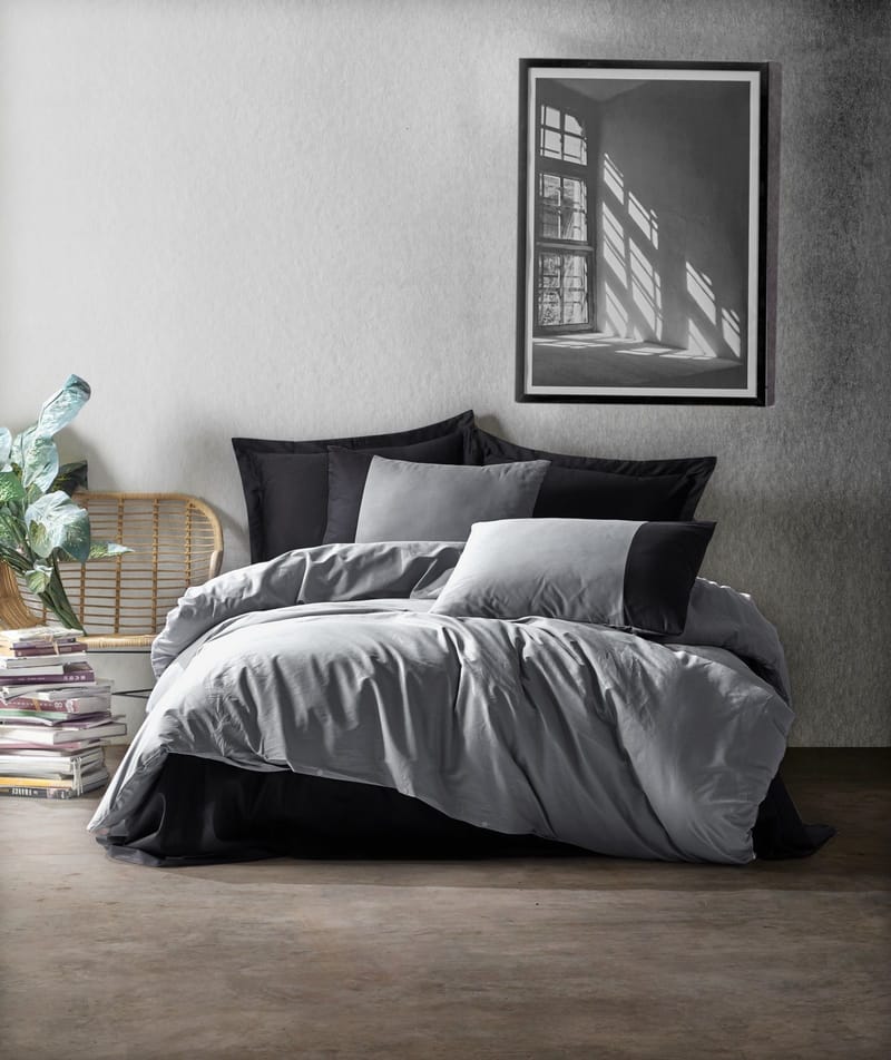 Nelam sengesæt 240x220 cm - Grå Sort - Tekstiler - Sengetøj - Sengesæt & dynesæt