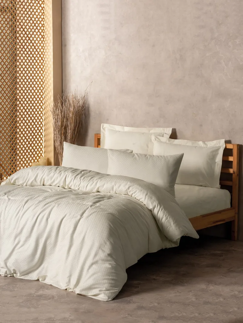 Plaid sengesæt 200x200 cm - Creme - Tekstiler - Sengetøj - Sengesæt & dynesæt