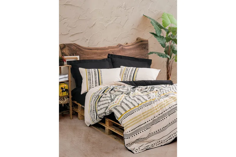 Ranforce dobbeltdynebetrækssæt Calmere Sort / Hvid / Rany - Guld/Sort/Hvid - Tekstiler - Sengetøj - Sengesæt & dynesæt