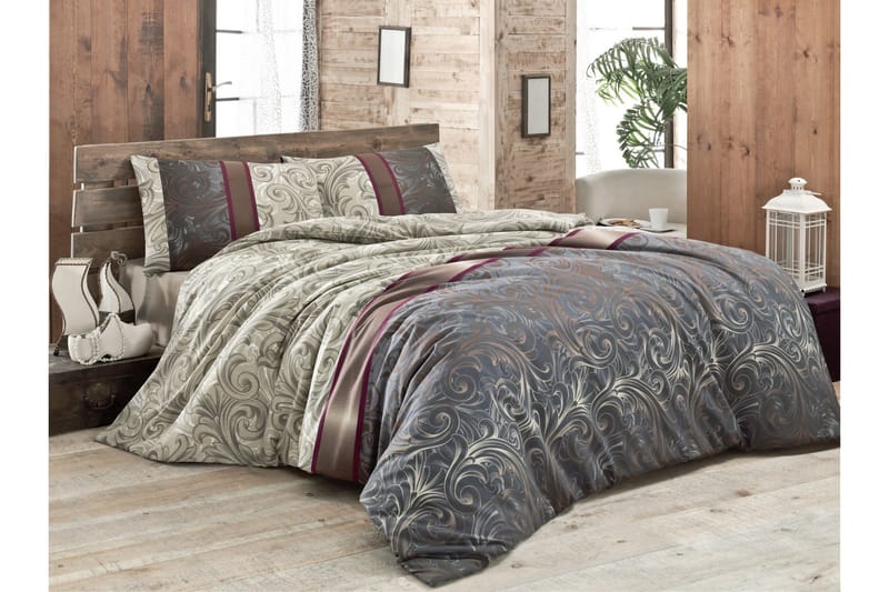 Victoria Sengesæt Enkelt 3-delt, Creme/Grå/Multifarvet