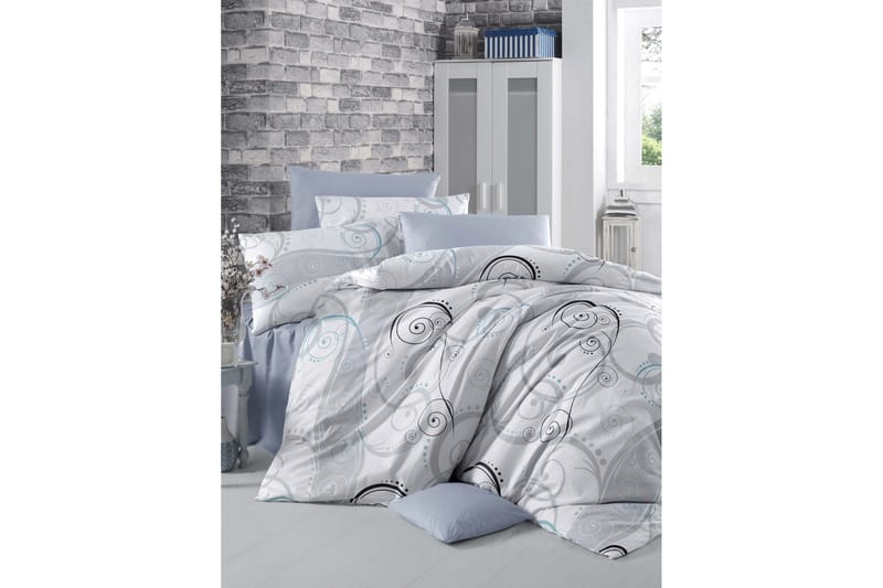 Victoria Sengesæt Enkelt 3-delt Ranforce, Hvid/Grå/Sort