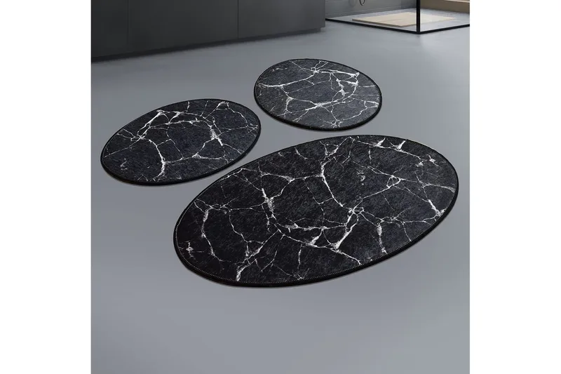 Niyanna Badeværelsesmåtte 3-pak, Sort/Hvid