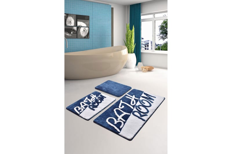 Niyanna Badeværelsesmåtte 3-pak - Blå/Hvid - Tekstiler - Tæpper - Badeværelsesmåtte