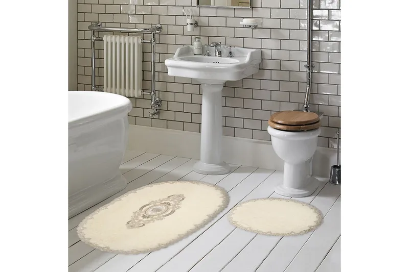 Pakhali Badeværelsestæppe 65x115 cm Rektangulær, Creme