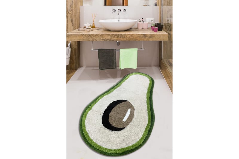 Panmati Badeværelsestæppe 60x100 cm Rektangulært, Hvid/Grøn/Sort