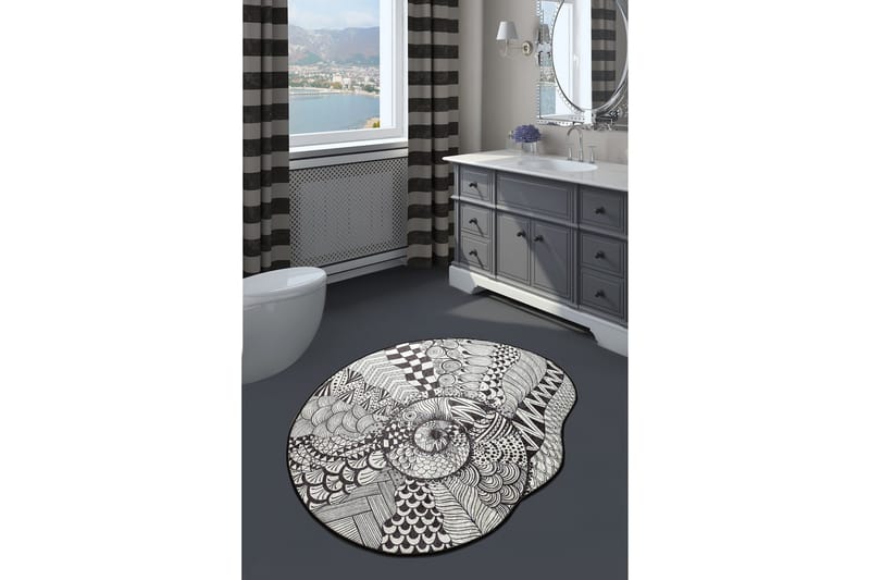 Parem Badeværelsestæppe 140 cm Rundt, Sort/Hvid