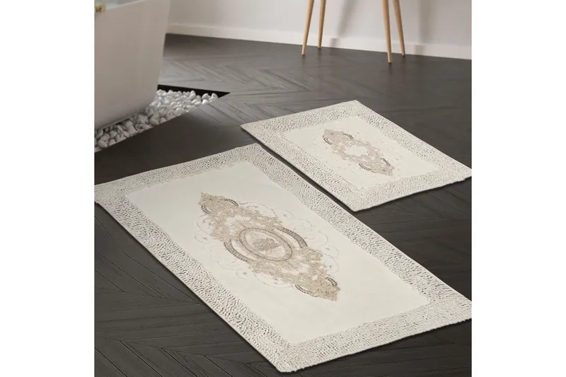 Parmeswari Badeværelsestæppe 60x100 cm Rektangulær, Creme