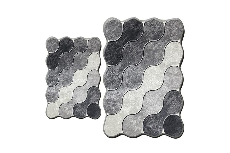 Badenamåttesæt (2 stykker) Sufia Grå / lys grå / hvid - Grå / lys grå / hvid - Tekstiler - Tæpper - Badeværelsesmåtte