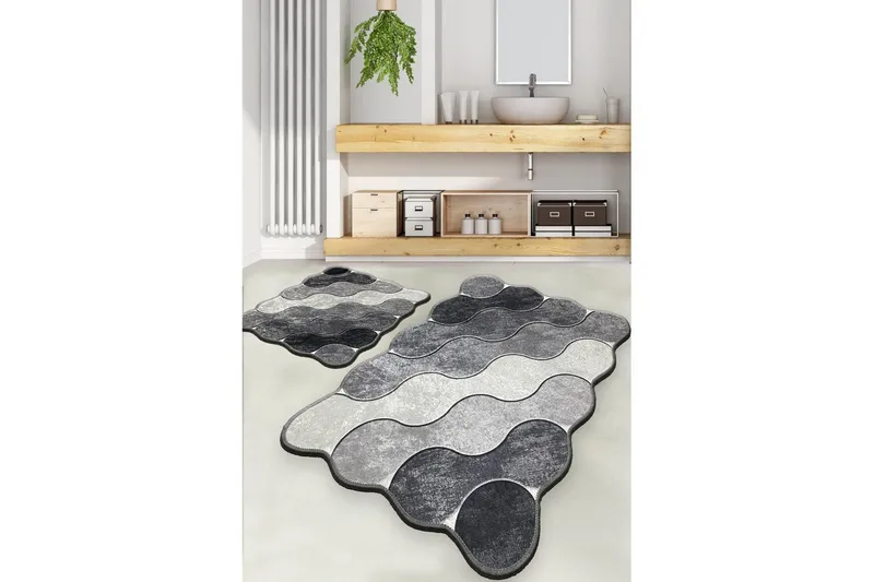 Badenamåttesæt (2 stykker) Sufia Grå / lys grå / hvid - Grå / lys grå / hvid - Tekstiler - Tæpper - Badeværelsesmåtte