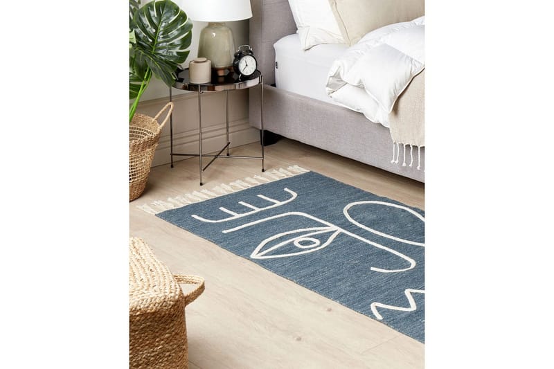 Fladvævet Yavu - Blå, Hvid, 80x150 cm - Tekstiler - Tæpper - Udendørs tæpper