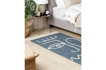 Fladvævet Yavu - Blå, Hvid, 80x150 cm - Tekstiler - Tæpper - Udendørs tæpper - Balkontæppe & altantæppe