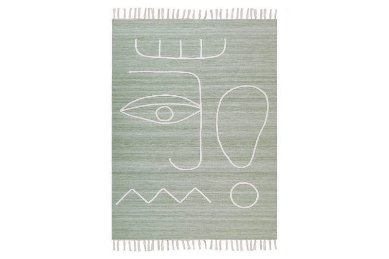 Fladvævet Yavu, Grøn, hvid, 140x200 cm