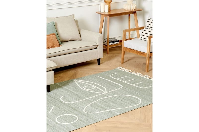 Fladvævet Yavu - Grøn, hvid, 140x200 cm - Tekstiler - Tæpper - Udendørs tæpper