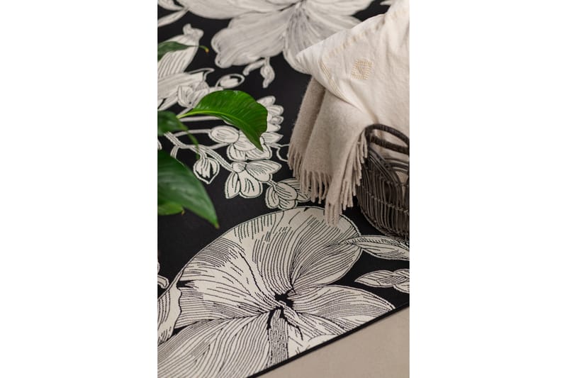 Domani Flower Fladvævet Tæppe 240x330 cm - Sort - Tekstiler - Tæpper - Fladvævet tæppe