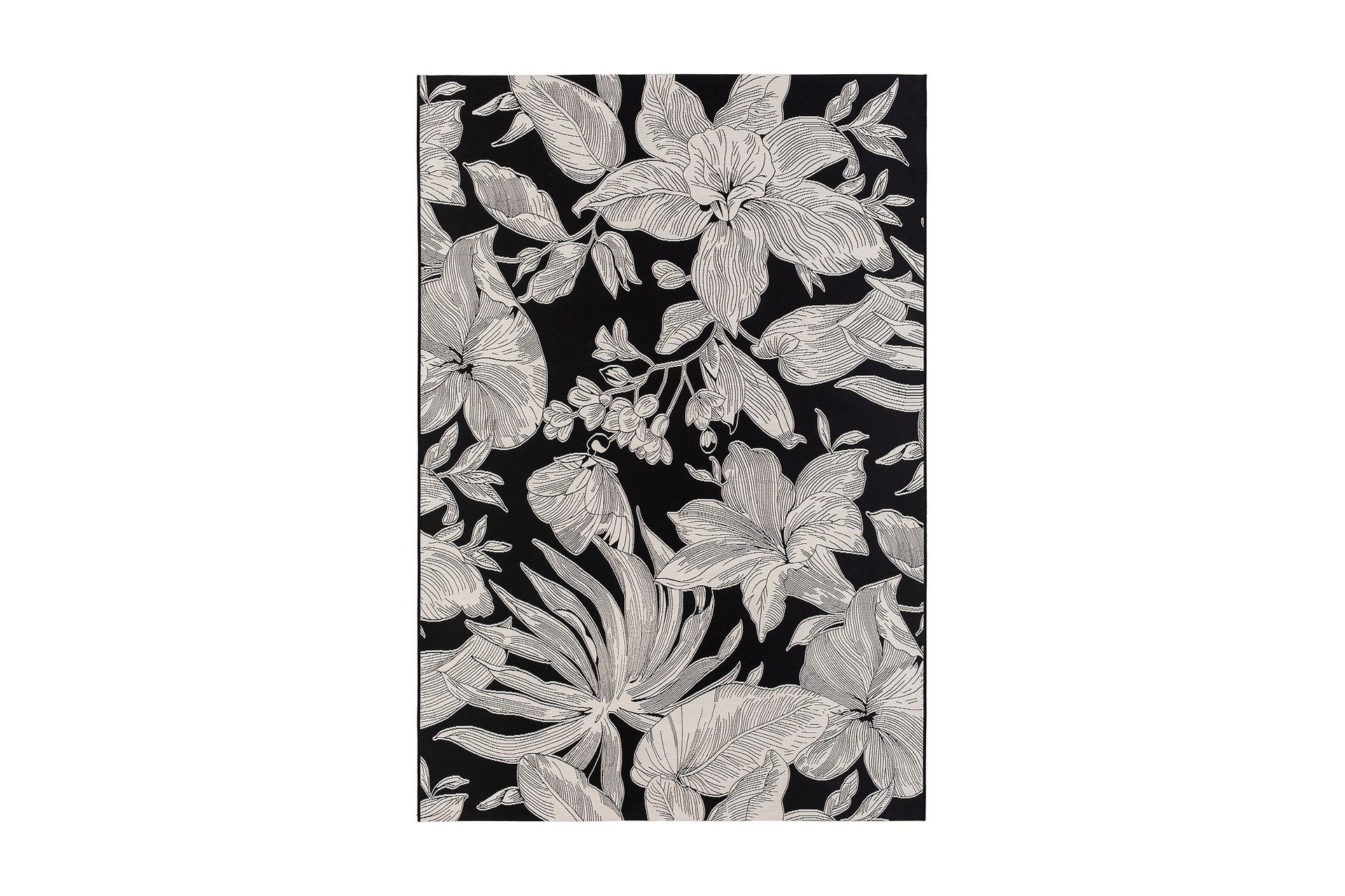 Domani Flower Fladvævet Tæppe 240x330 cm - Sort - Tekstiler - Tæpper - Fladvævet tæppe