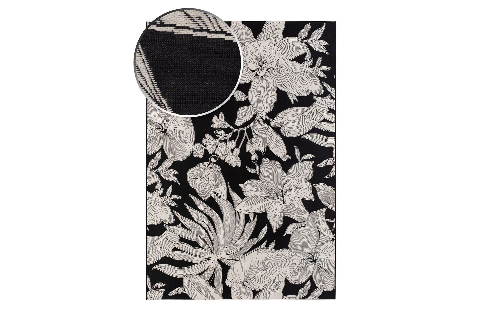 Domani Flower Fladvævet Tæppe 240x330 cm - Sort - Tekstiler - Tæpper - Fladvævet tæppe