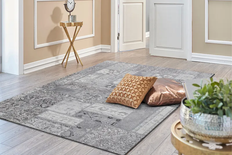 Patchwork Wilton Tæppe 300x400 cm Rektangulært - Sølv - Tekstiler - Tæpper - Moderne tæppe - Mønstrede tæpper