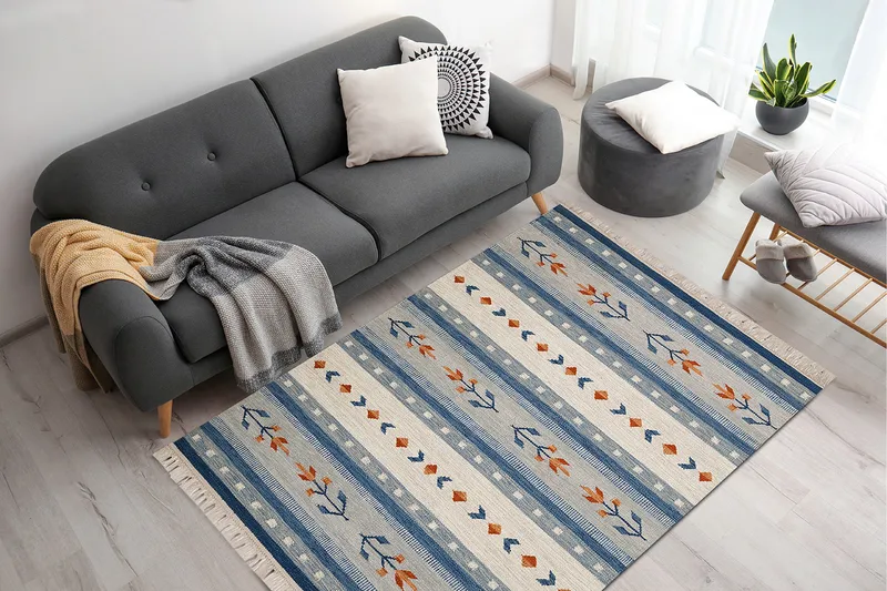 Fagersta Uldtæppe 160x230 cm - Blå - Tekstiler - Tæpper - Moderne tæppe - Uldtæppe