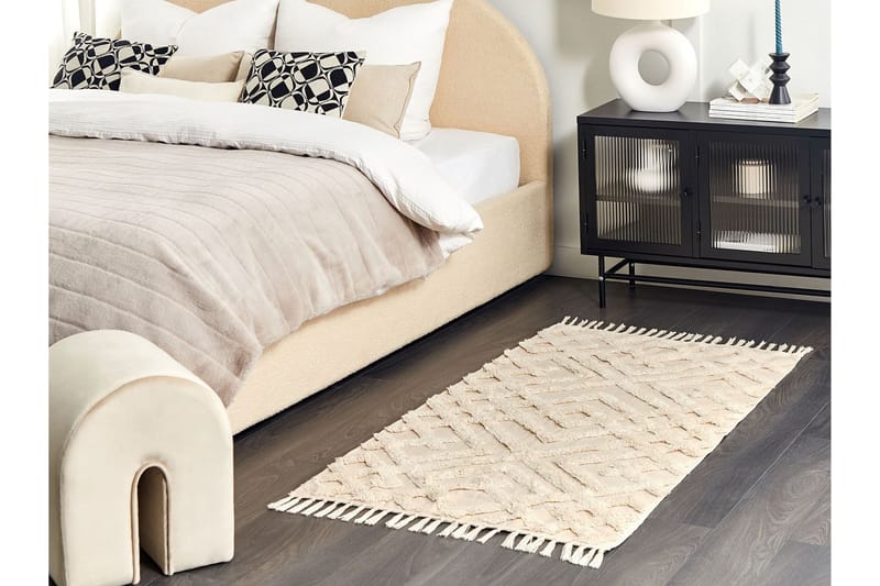 Ardahan Bomuldstæppe 80x150 cm - Beige - Tekstiler - Tæpper - Moderne tæppe - Ryatæpper