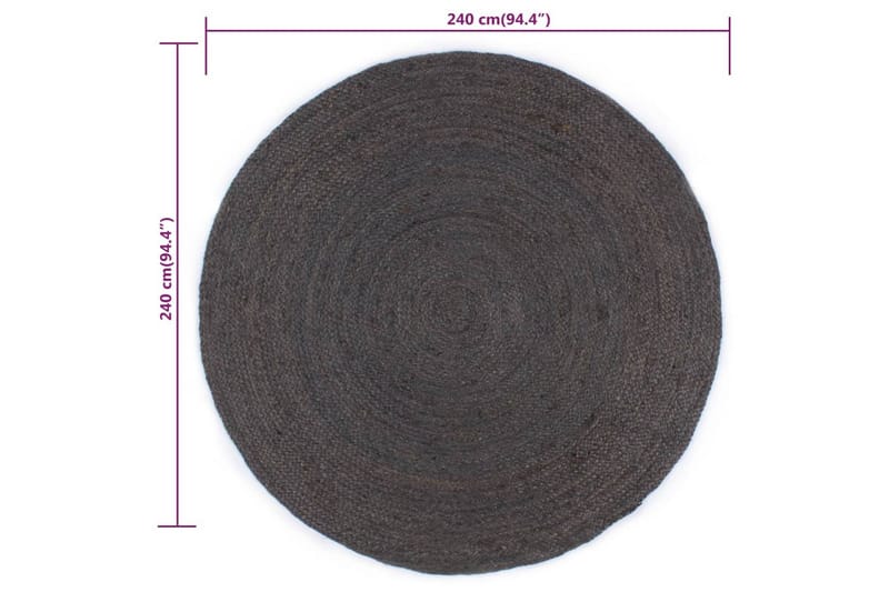beBasic håndlavet gulvtæppe 240 cm rundt jute mørkegrå - GrÃ¥ - Sisaltæpper - Jutemåtter & hampemåtter