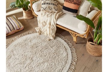 Bitlis Ryetæppe 140 cm Rund - Beige - Tekstiler - Tæpper - Moderne tæppe - Kludetæpper