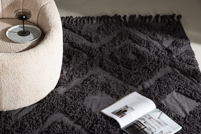 Hilma Bomuldstæppe Rektangulær 250x350 cm - Mørkegrå - Tekstiler - Tæpper - Moderne tæppe - Bomuldstæpper