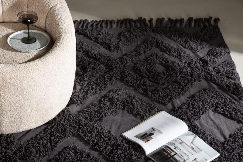 Hilma Bomuldstæppe Rektangulær 250x350 cm - Mørkegrå - Tekstiler - Tæpper - Moderne tæppe - Bomuldstæpper