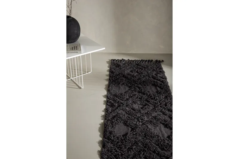 Hilma Bomuldstæppe Rektangulær 70x200 cm - Mørkegrå - Tekstiler - Tæpper - Moderne tæppe - Bomuldstæpper