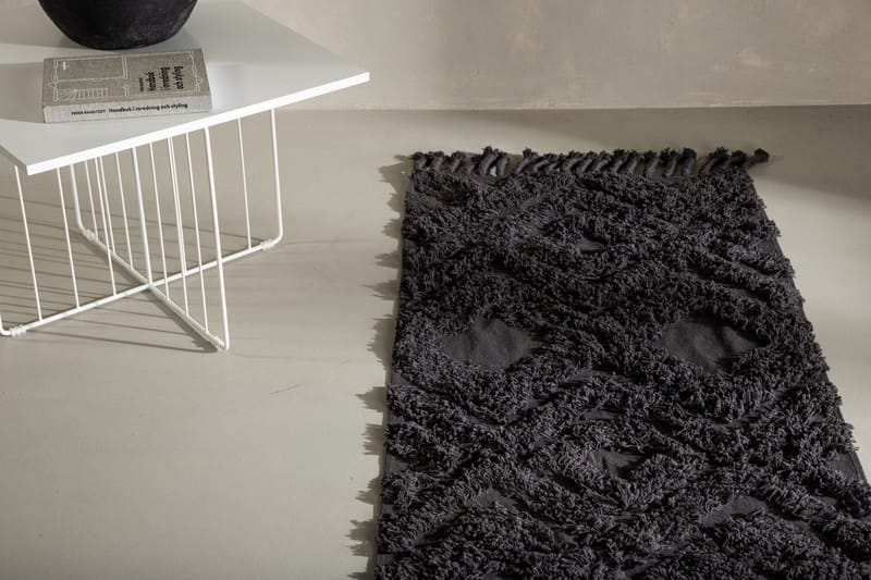 Hilma Bomuldstæppe Rektangulær 70x200 cm - Mørkegrå - Tekstiler - Tæpper - Moderne tæppe - Bomuldstæpper