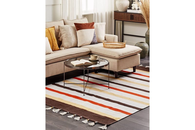 Fladvævet Hisarli - Brun, gul, orange, beige, 160x230 cm - Tekstiler - Tæpper - Moderne tæppe - Bomuldstæpper