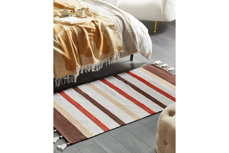 Fladvævet Hisarli - Brun, gul, orange, beige, 80x150 cm - Tekstiler - Tæpper - Moderne tæppe - Bomuldstæpper