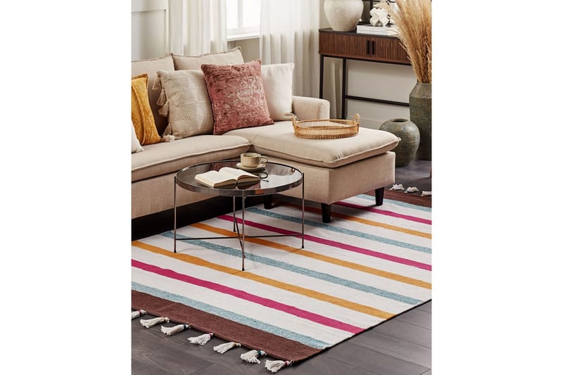 Fladvævet Hisarli - Flerfarvet, hvid, brun, blå, orange, 140x200 cm - Tekstiler - Tæpper - Moderne tæppe - Bomuldstæpper