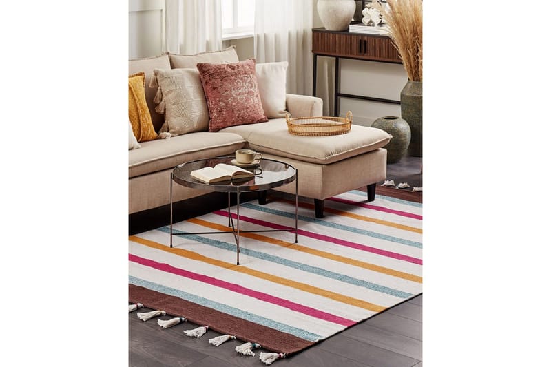 Fladvævet Hisarli - Flerfarvet, hvid, brun, blå, orange, 140x200 cm - Tekstiler - Tæpper - Moderne tæppe - Bomuldstæpper