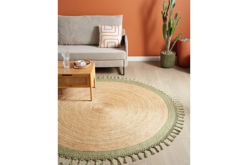 Fladvævet Marts - Beige, Grøn, 200x200 cm - Tekstiler - Tæpper - Moderne tæppe - Sisaltæpper
