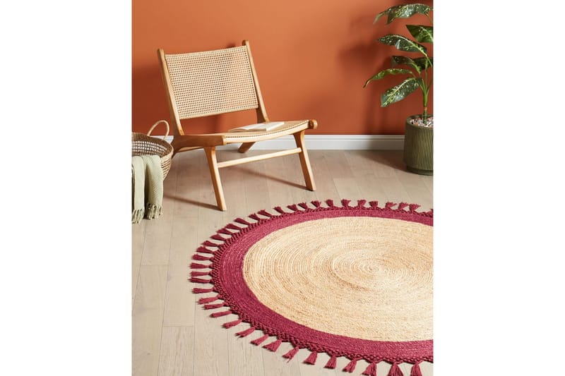 Fladvævet Marts - Beige, Rød, 140x140 cm - Tekstiler - Tæpper - Moderne tæppe - Sisaltæpper