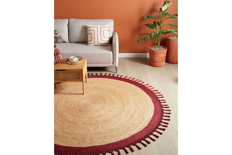 Fladvævet Marts - Beige, Rød, 200x200 cm - Tekstiler - Tæpper - Moderne tæppe - Sisaltæpper