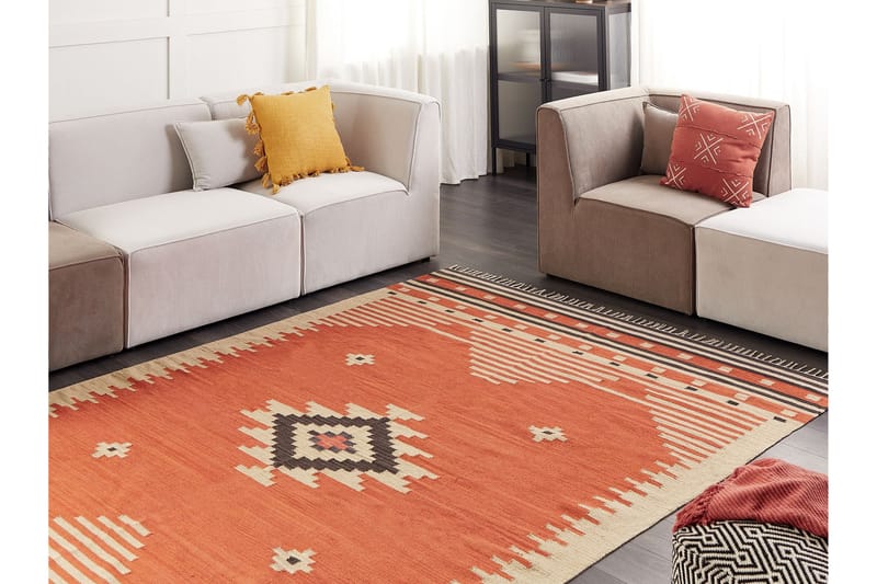 Gavar Bomuldstæppe 200x300 cm - Orange - Tekstiler - Tæpper - Moderne tæppe - Bomuldstæpper