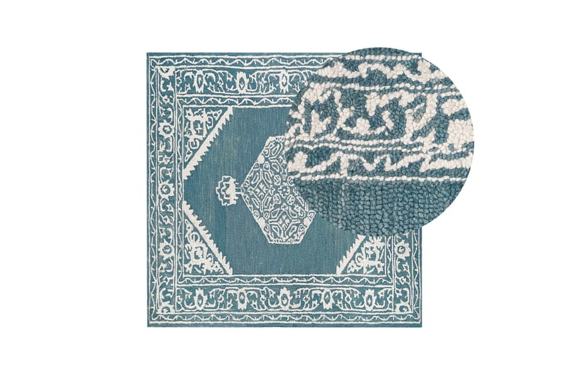 Gevas Uldtæppe 200x200 cm Kvadratisk - Blå - Tekstiler - Tæpper - Moderne tæppe - Uldtæppe