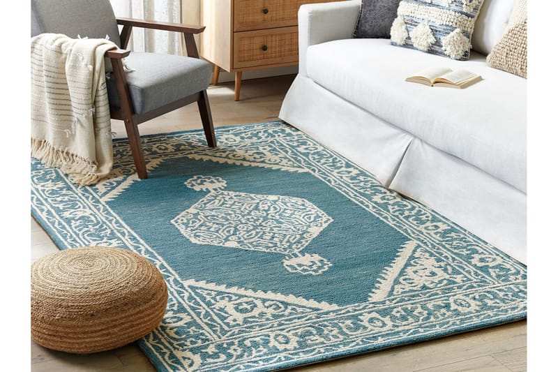 Gevas Uldtæppe 200x200 cm Kvadratisk - Blå - Tekstiler - Tæpper - Moderne tæppe - Uldtæppe