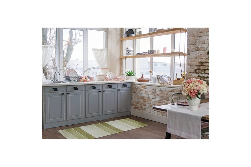 Gulvtæppe Båstad - 75x280 cm, Grøn - Tekstiler - Tæpper - Moderne tæppe - Bomuldstæpper